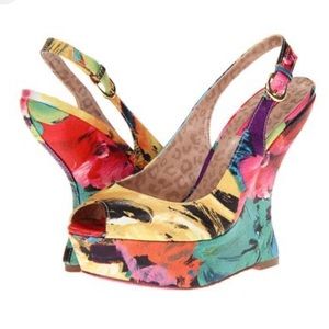 Betsey Johnson Makenna Multicolor Peep Toe Slingback Platform Wedges - 7.5